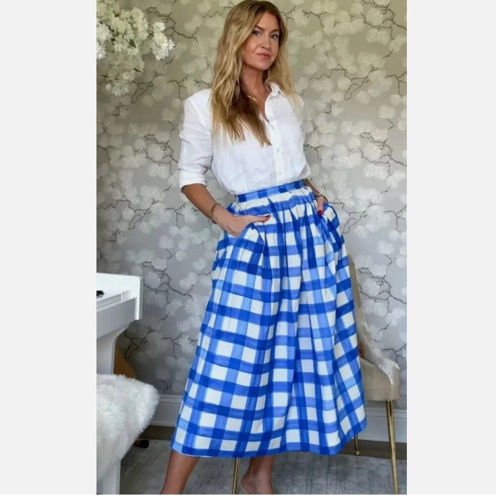 ZARA NEW WOMAN CHECKERED PLAID MIDI SKIRT  Blue White | 3090/102 XS S M